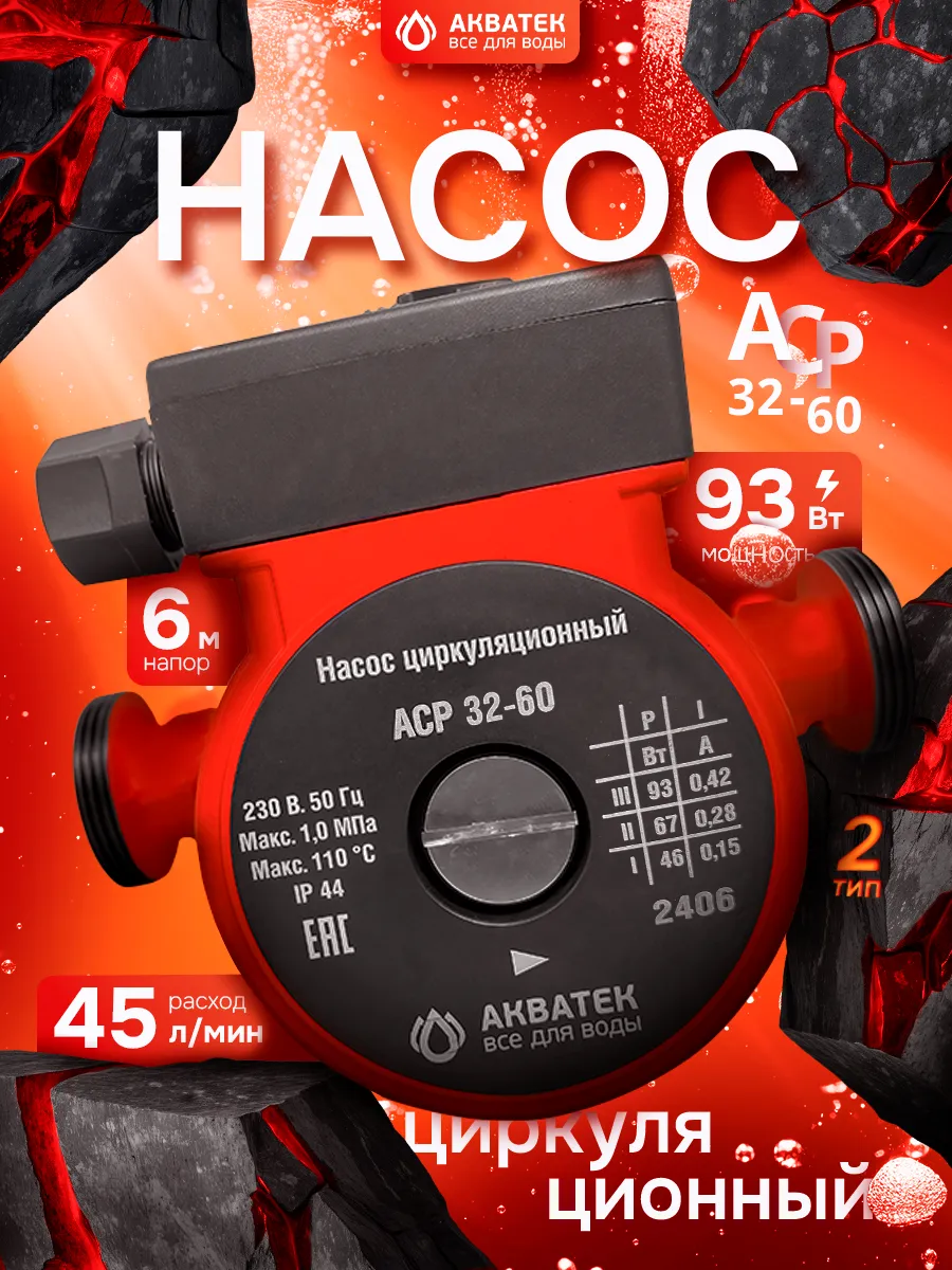 Насос циркуляционный Акватек АCP 32-60 с гайками, тип 2