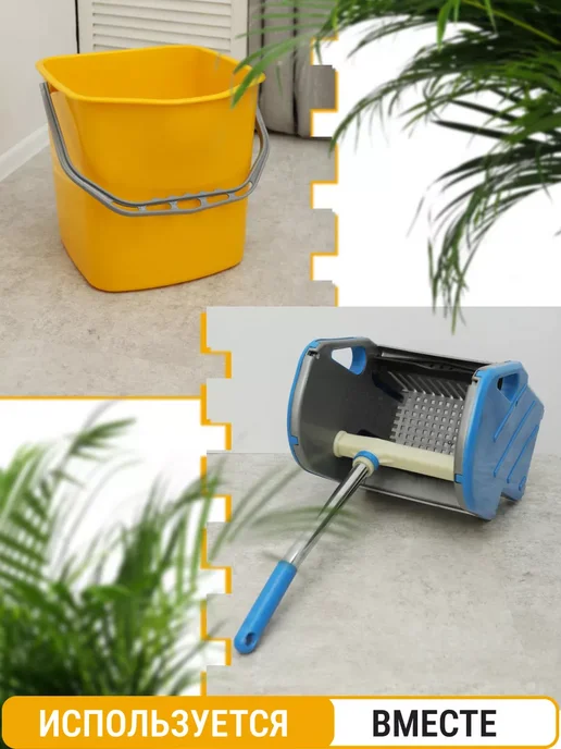 VClean Тележка уборочная, на колесах с отжимом и ведрами, серый, фото 4