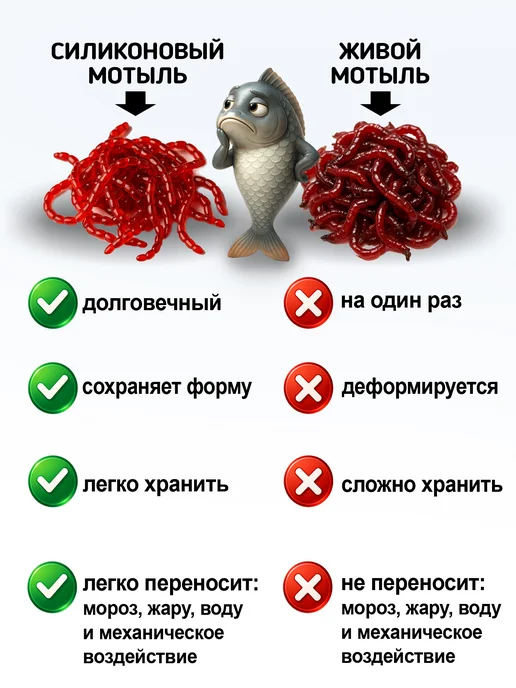 VKcompany Мотыль для рыбалки искусственный ароматизированный, красный, фото 2