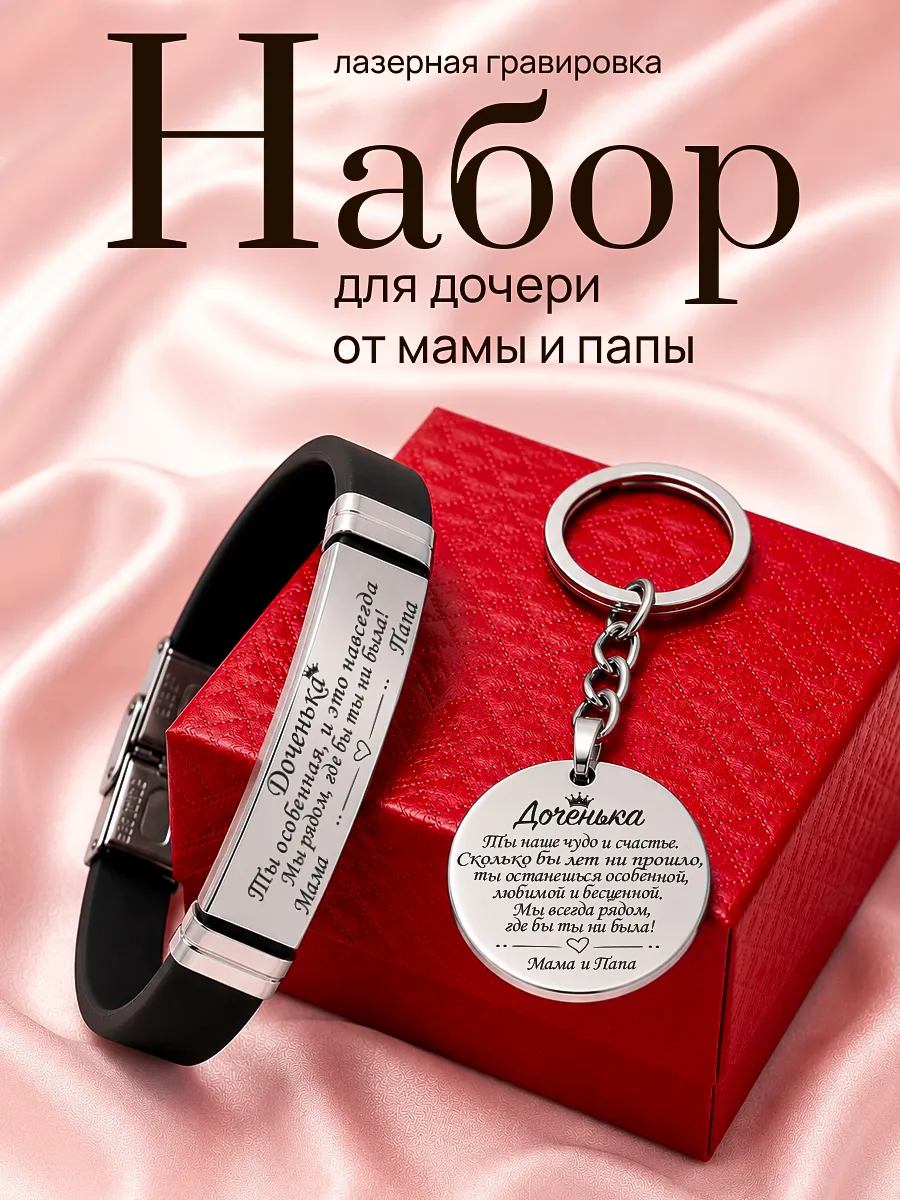 Набор для дочери браслет и брелок подарок от мамы и папы